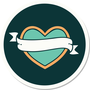 tattoo style sticker of a heart and banner png
