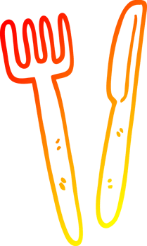 warm gradient line drawing cartoon knife and fork png