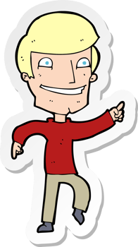 sticker of a cartoon happy man pointing png