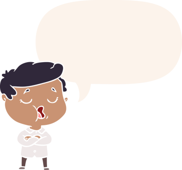 cartoon man talking and speech bubble in retro style png
