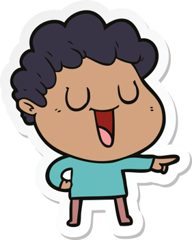 sticker of a laughing cartoon man pointing png