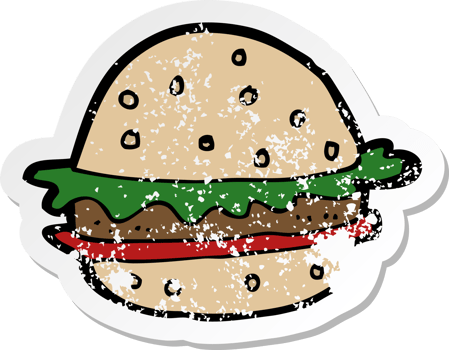 retro distressed sticker of a cartoon hamburger png