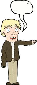 cartoon terrified man pointing with speech bubble png