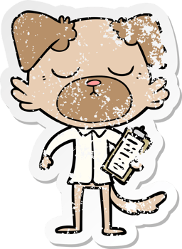 distressed sticker of a cute cartoon dog wearing office shirt png