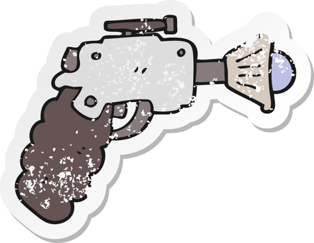 distressed sticker of a cartoon ray gun png