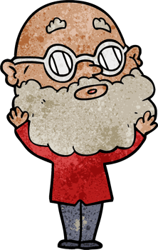 cartoon curious man with beard and glasses drawing png