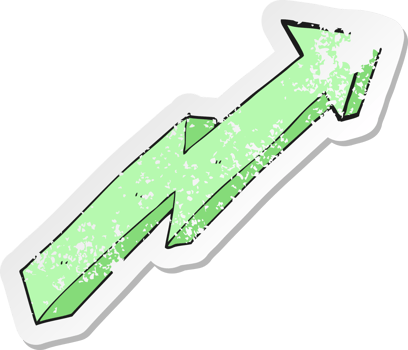 retro distressed sticker of a cartoon arrow up trend png