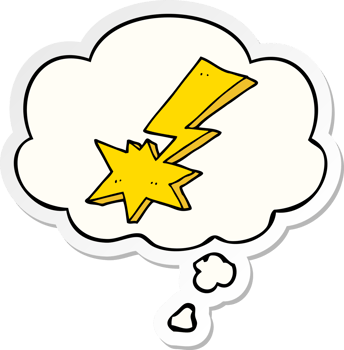 cartoon lightning bolt and thought bubble as a printed sticker png