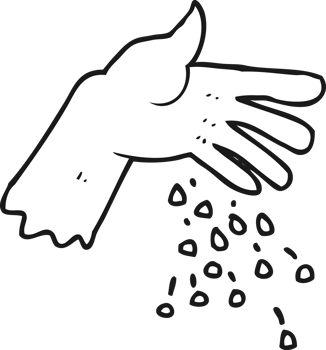 black and white cartoon hand spreading seeds png