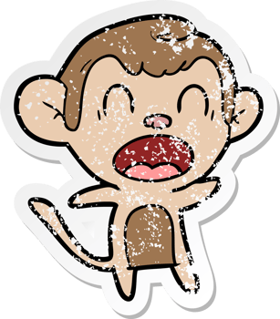 distressed sticker of a shouting cartoon monkey png