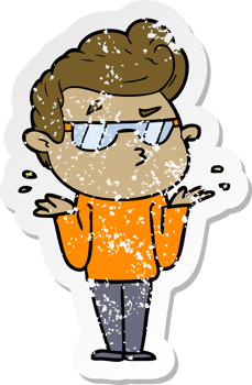 distressed sticker of a cartoon cool guy png