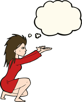cartoon womn casting spel with thought bubble png