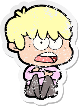 distressed sticker of a worried cartoon boy png
