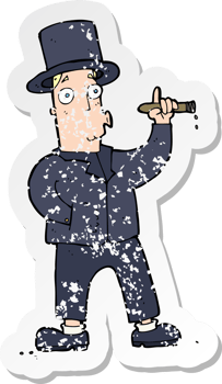 retro distressed sticker of a cartoon smoking gentleman png