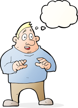 cartoon excited overweight man with thought bubble png