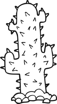 hand drawn black and white cartoon cactus png