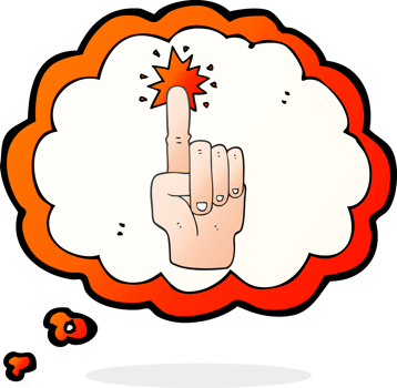 hand drawn thought bubble cartoon pointing hand png