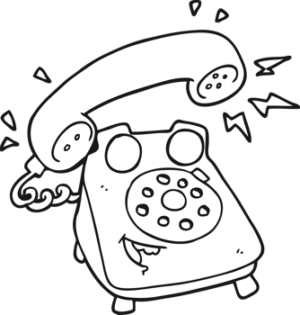 hand drawn black and white cartoon ringing telephone png
