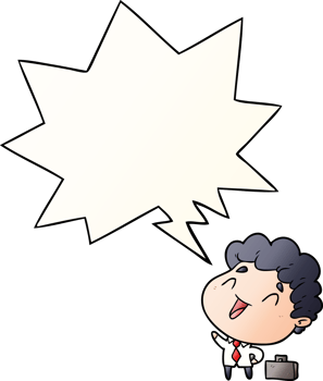 cute cartoon businessman with speech bubble in smooth gradient style png
