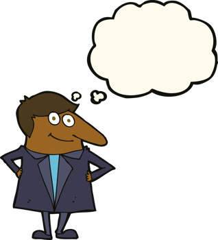 cartoon happy man in suit with thought bubble png