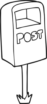 hand drawn black and white cartoon post box png