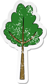 distressed sticker of a quirky hand drawn cartoon tree png