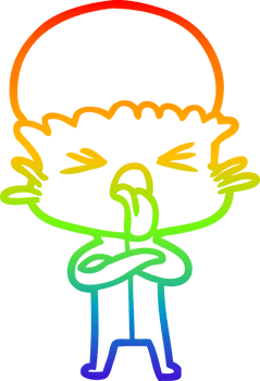 rainbow gradient line drawing of a disgusted cartoon alien png