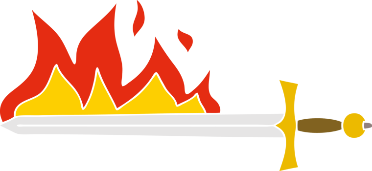 hand drawn quirky cartoon flaming sword png
