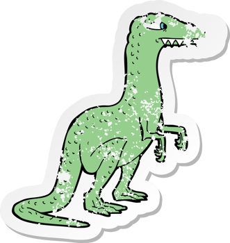 retro distressed sticker of a cartoon dinosaur drawing png