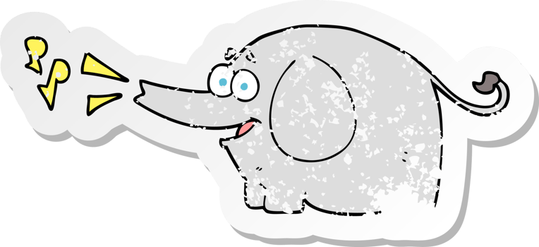 retro distressed sticker of a cartoon trumpeting elephant png