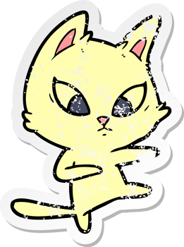 distressed sticker of a confused cartoon cat png