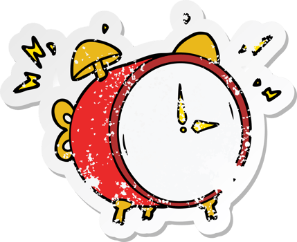 distressed sticker of a cartoon ringing alarm clock png