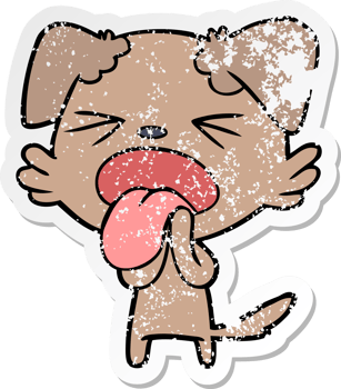 distressed sticker of a cartoon disgusted dog png