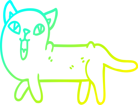 cold gradient line drawing of a cartoon funny cat png