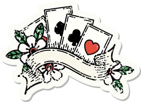 distressed sticker tattoo in traditional style of cards and banner png