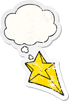cartoon shooting star with thought bubble as a distressed worn sticker png