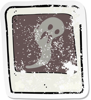 retro distressed sticker of a cartoon ghost in the photograph png