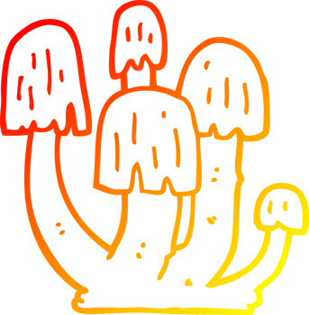 warm gradient line drawing of a cartoon mushrooms png