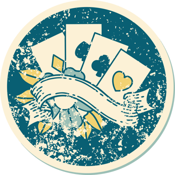 iconic distressed sticker tattoo style image of cards and banner png