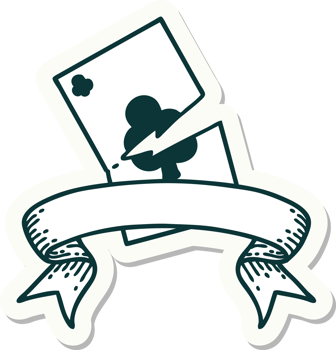 tattoo style sticker with banner of a torn card png