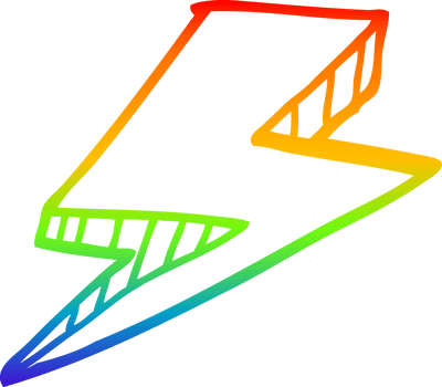 rainbow gradient line drawing of a cartoon lightning bolt png