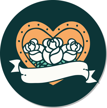 sticker of tattoo in traditional style of a heart and banner with flowers png
