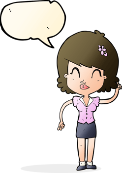 cartoon pretty woman with idea with speech bubble png