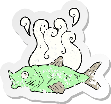retro distressed sticker of a cartoon smelly fish png