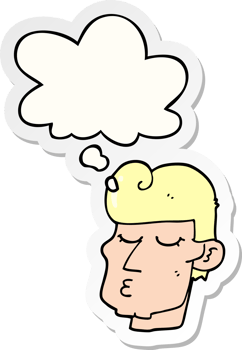 cartoon handsome man with thought bubble as a printed sticker png