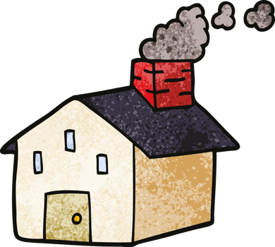 cartoon doodle house with smoking chimney png