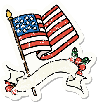 worn old sticker with banner of the american flag png