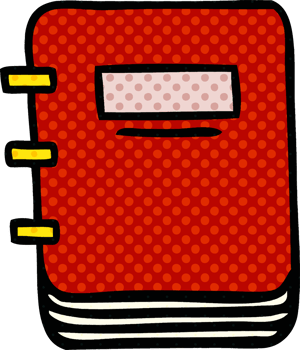 comic book style cartoon of a note book png