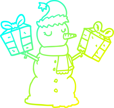 cold gradient line drawing of a cartoon snowman png