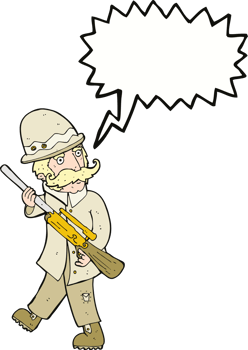 cartoon big game hunter with speech bubble png
